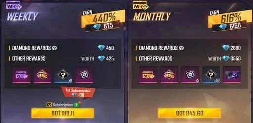 Free Fire Weekly and Monthly Membership